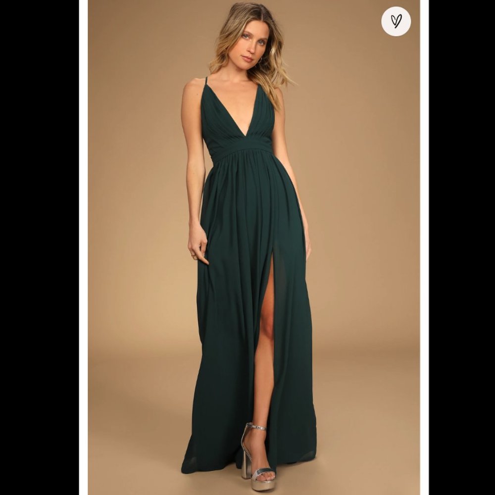 Lulus Ballroom Bliss Emerald Green Pleated Maxi Dress